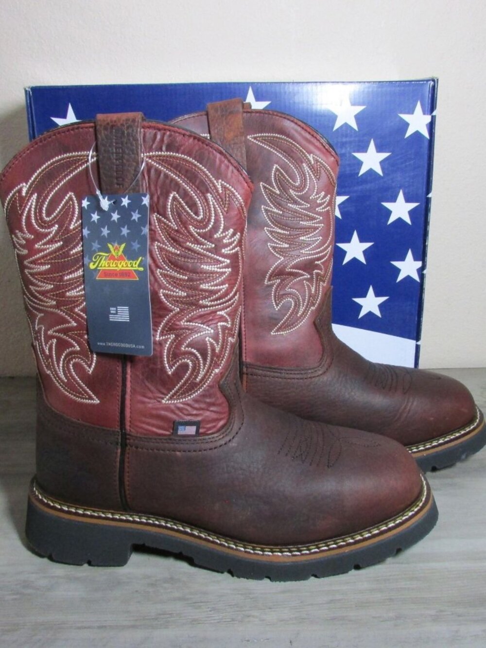 Thorogood Men's Square Toe 11" Wellington Waterproof Soft Toe Work Boot Chili/Cr